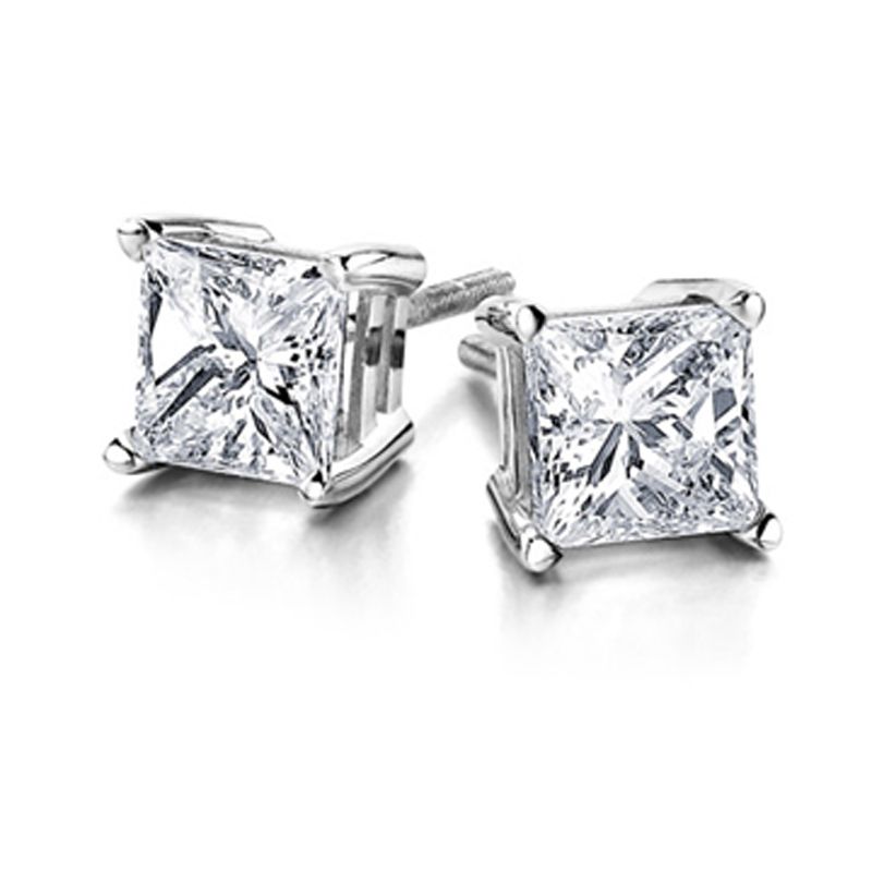 1 Ctw Diamond Studs In A Princess Cut (White Gold)