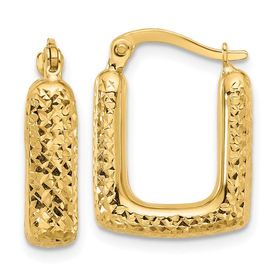 10K Polished and Diamond-cut Square Hoop Earrings