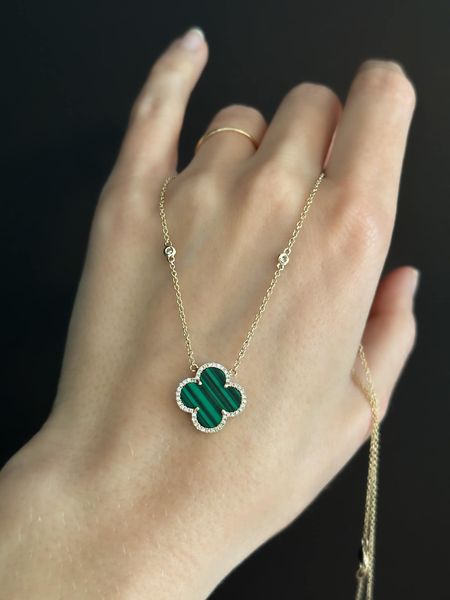 14k Malachite Clover Pendant