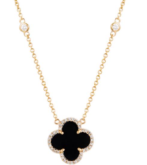 14KYG Onyx & Diamond Quatrefoil Clover Necklace