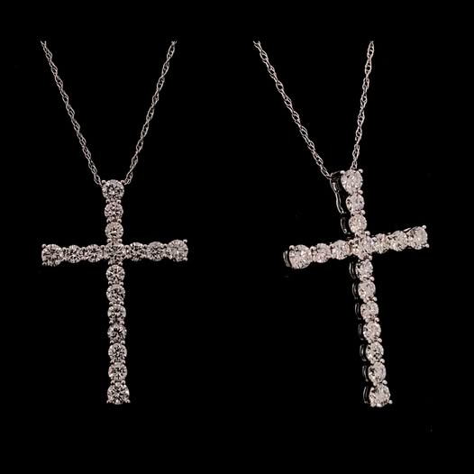 14K WHITE GOLD 1.05CTTW LAB DIAMOND CROSS NECKLACE 18"