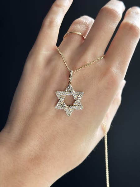 14K Yellow Gold Pave Diamond Star of David Necklace