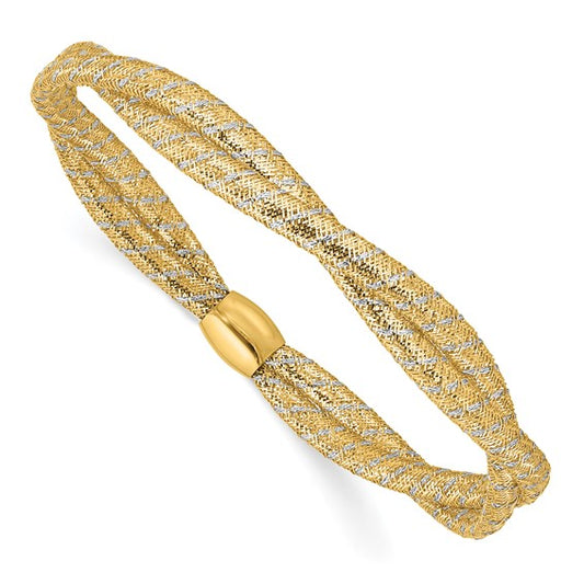 14K with Rhodium Polished 2 Strand Twist Stretch Bangle