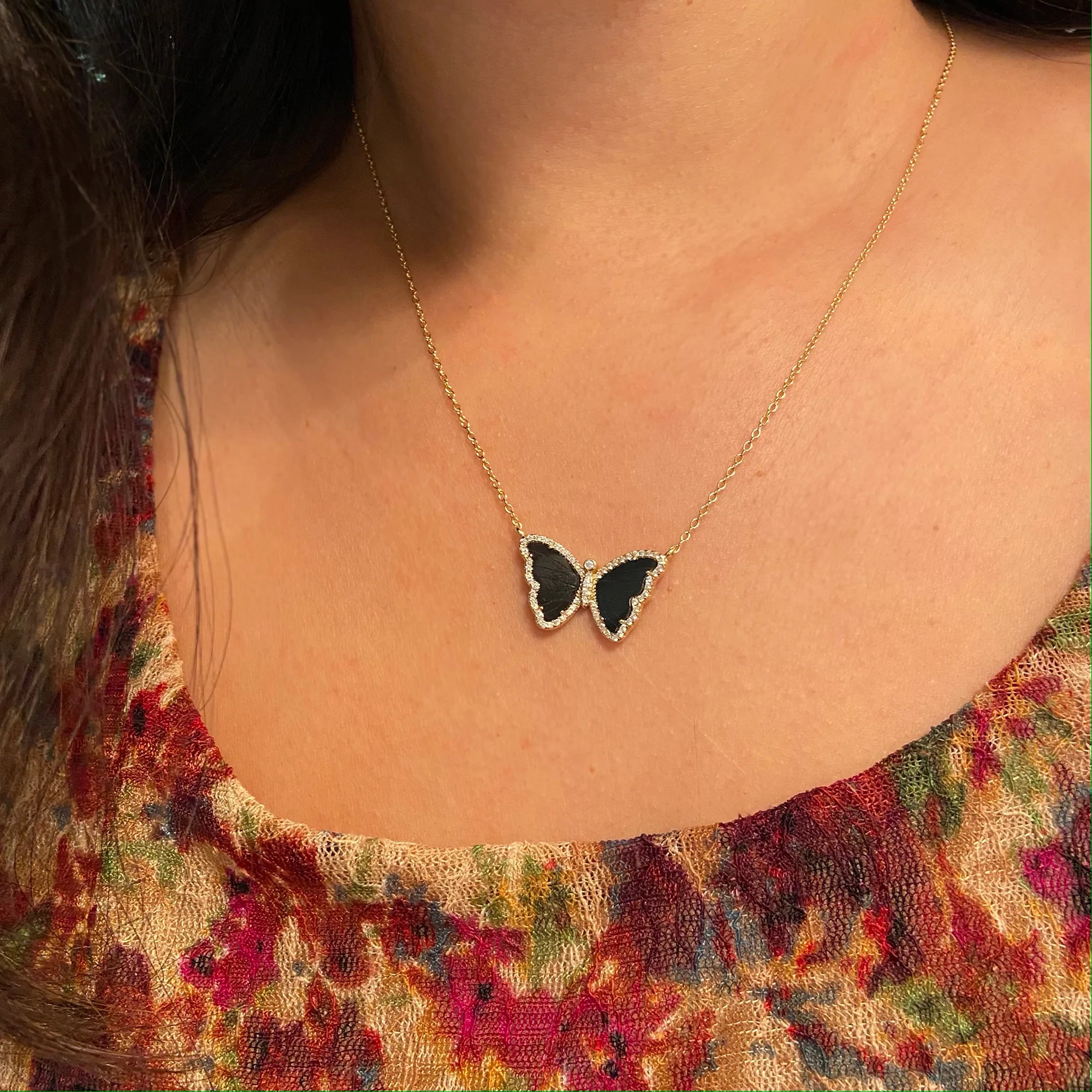 Rose Gold American Diamond Embellished Butterfly Design Chain Pendant |  B13-PMJ-13 | Cilory.com