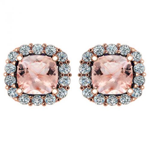 14k Cushion Cut Morganite And Diamond Earring - Crestwood Jewelers