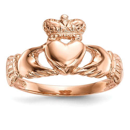 14k Rose Gold Polished Claddagh Ring - Crestwood Jewelers