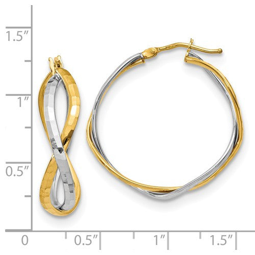 14K Two-Tone Polished Criss Cross Hoop Earrings - Crestwood Jewelers