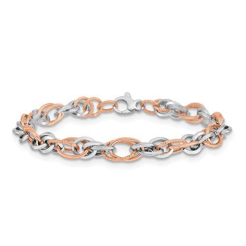 14k Rose And White Gold Polished D/C Bracelet - Crestwood Jewelers