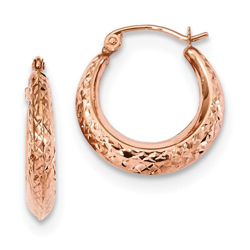 14K Rose Gold Textured Hollow Hoop Earrings - Crestwood Jewelers